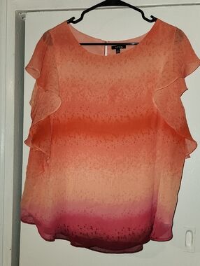 Apt. 9 Orange to Pink Ombre Chiffon Ruffle Sleeve Blouse
